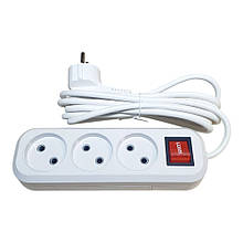 Мережевий подовжувач Luxel 3 поста без заземлення, з вимикачем, 3м, білий (7223)