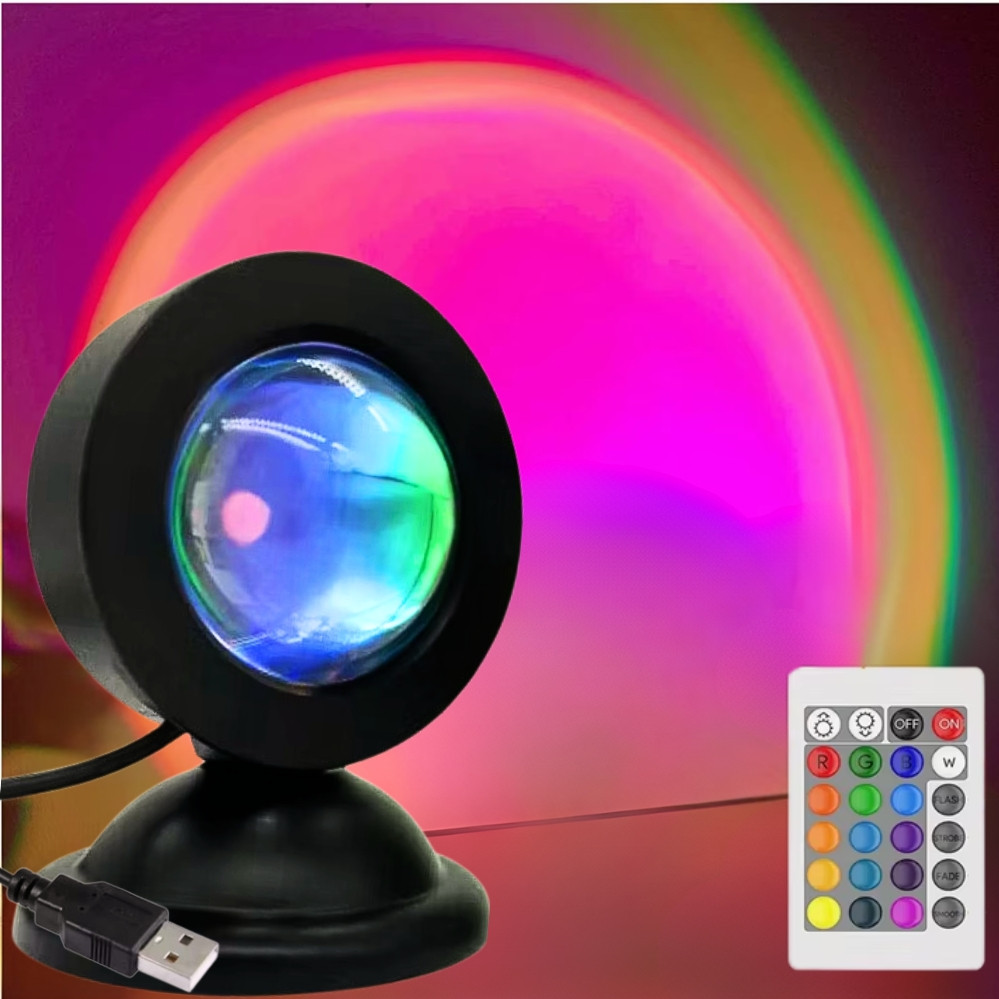 Світильник Sunset Lamp проекційний з пультом USB проектор RGB атмосферна міні лампа кольорова, фото 1