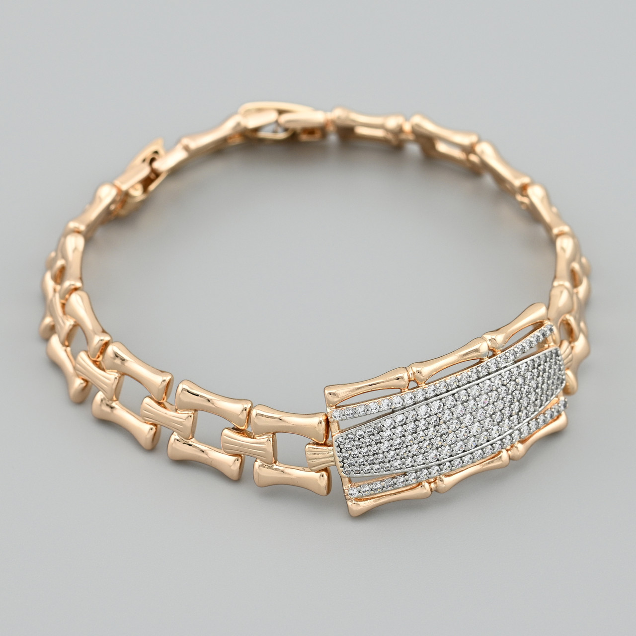 Браслет з родіюванням Аргі 49175 ширина 10 мм білі фіаніти позолота 18К довжина 17+2, фото 1