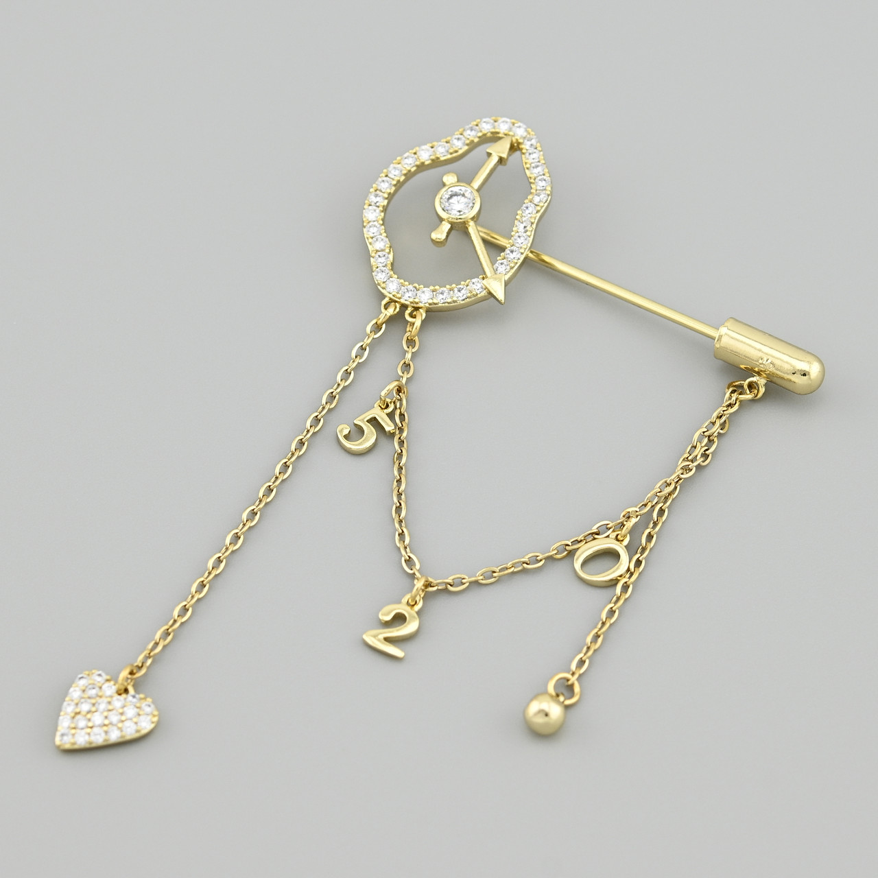 Брошка шпилька Час працювати 49185 розмір 46х23 мм білі фіаніти вага 3.9 г позолота 14К, фото 1