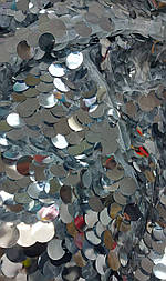 Сітка-паєтка монетка одностороння срібло на білій сітці