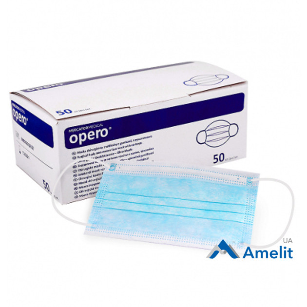 Маска медична тришарова Opero, блакитна (Mercator Medical), 50 шт./пак.