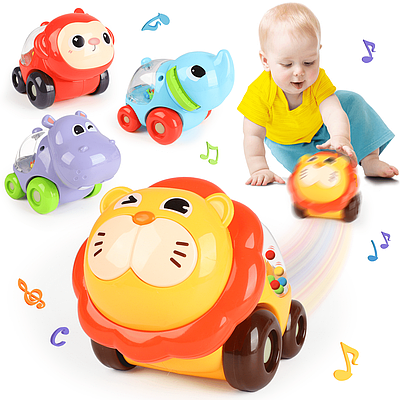 Набір із 4 машинок тварин із брязкальцями сумка килимок на липучках Розвивальний ігровий комплект авто з прозорим кузовом