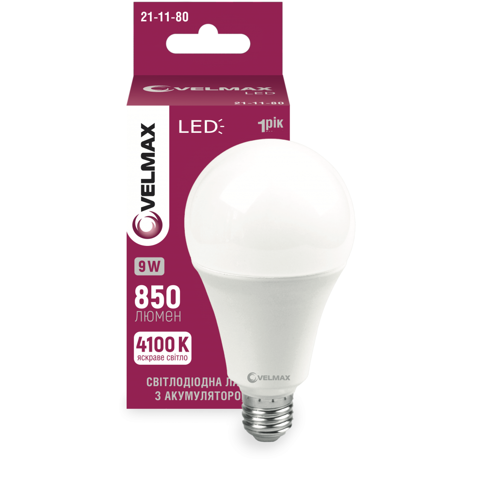 LED лампа акумуляторна V-A80W, 2500mAh, 12W, Е27, 4100K (21-11-82), Velmax, Арт.60303