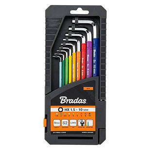 Набір шестигранних ключів з кулястим наконечником HX 1,5- 10 мм 9 шт. різнокольорові / довгі, DIY-HKB62-LO/BOX