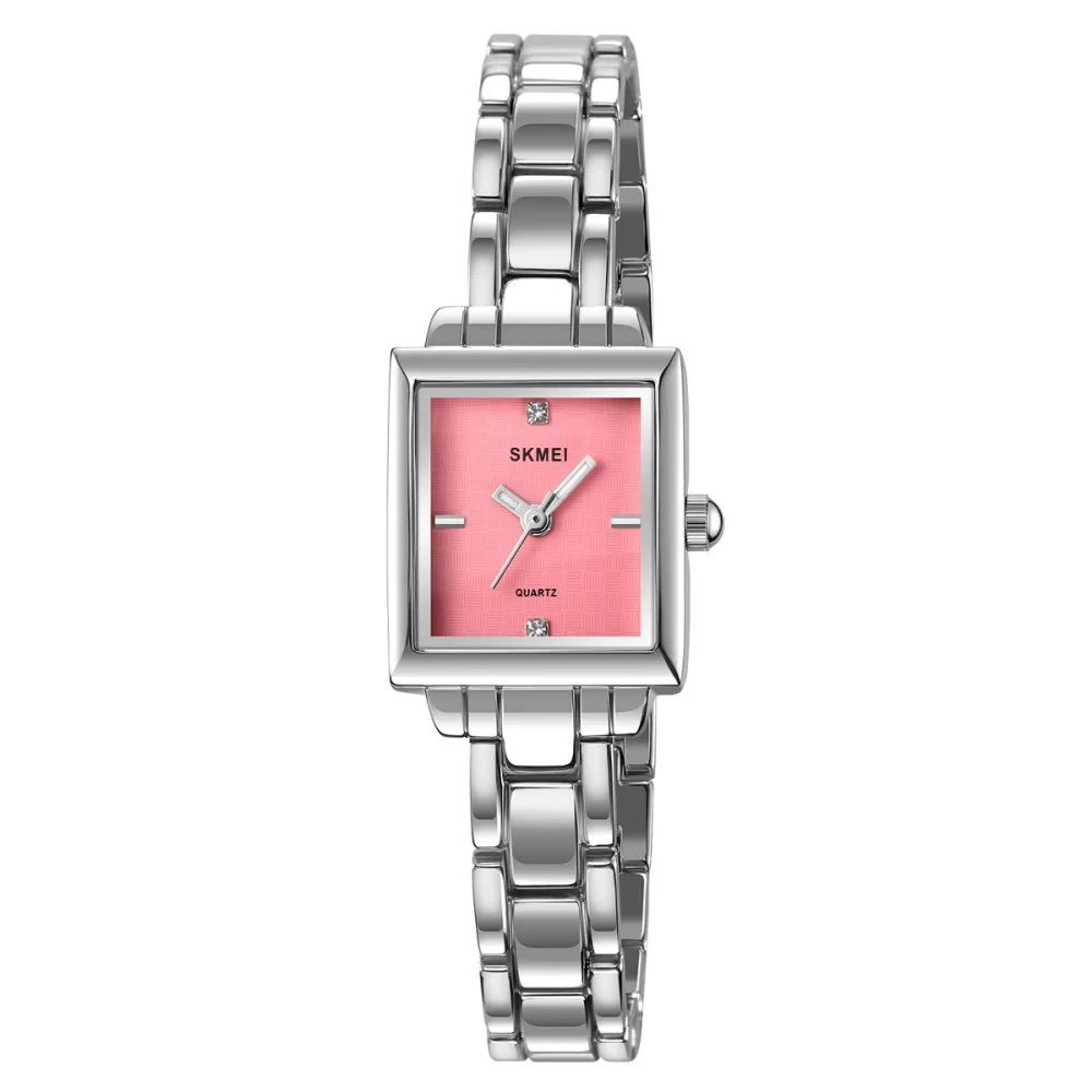 Жіночий прямокутний годинник Skmei 2315SIPK Silver-Pink зі сталевим браслетом