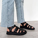 Стильні чорні шкіряні жіночі сандалі, фото 2