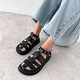Стильні чорні шкіряні жіночі сандалі, фото 6
