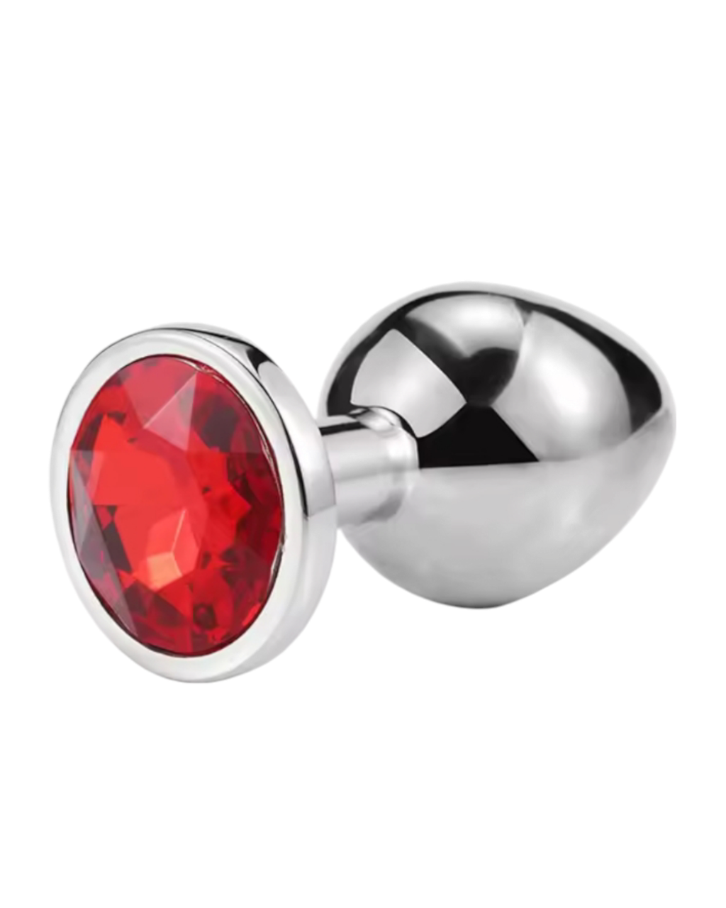 Металевий анальний корок Silver, red crystal, розмір М, фото 1
