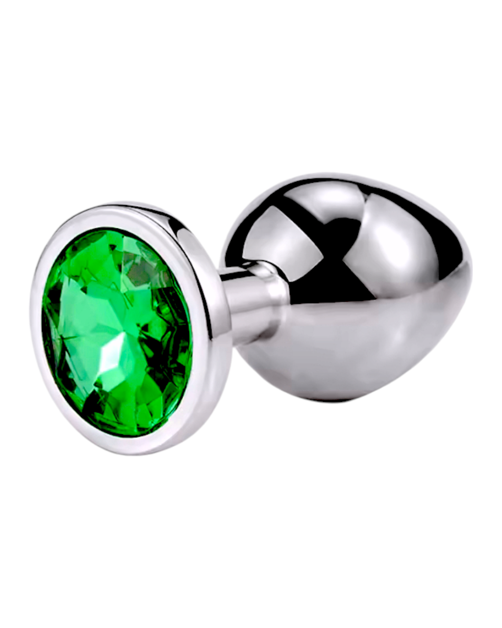 Металевий анальний корок Silver, green crystal, розмір М, фото 1