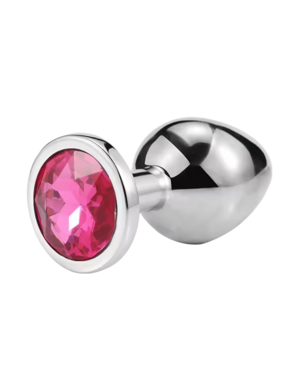 Металевий анальний корок Silver, pink crystal, розмір М, фото 1