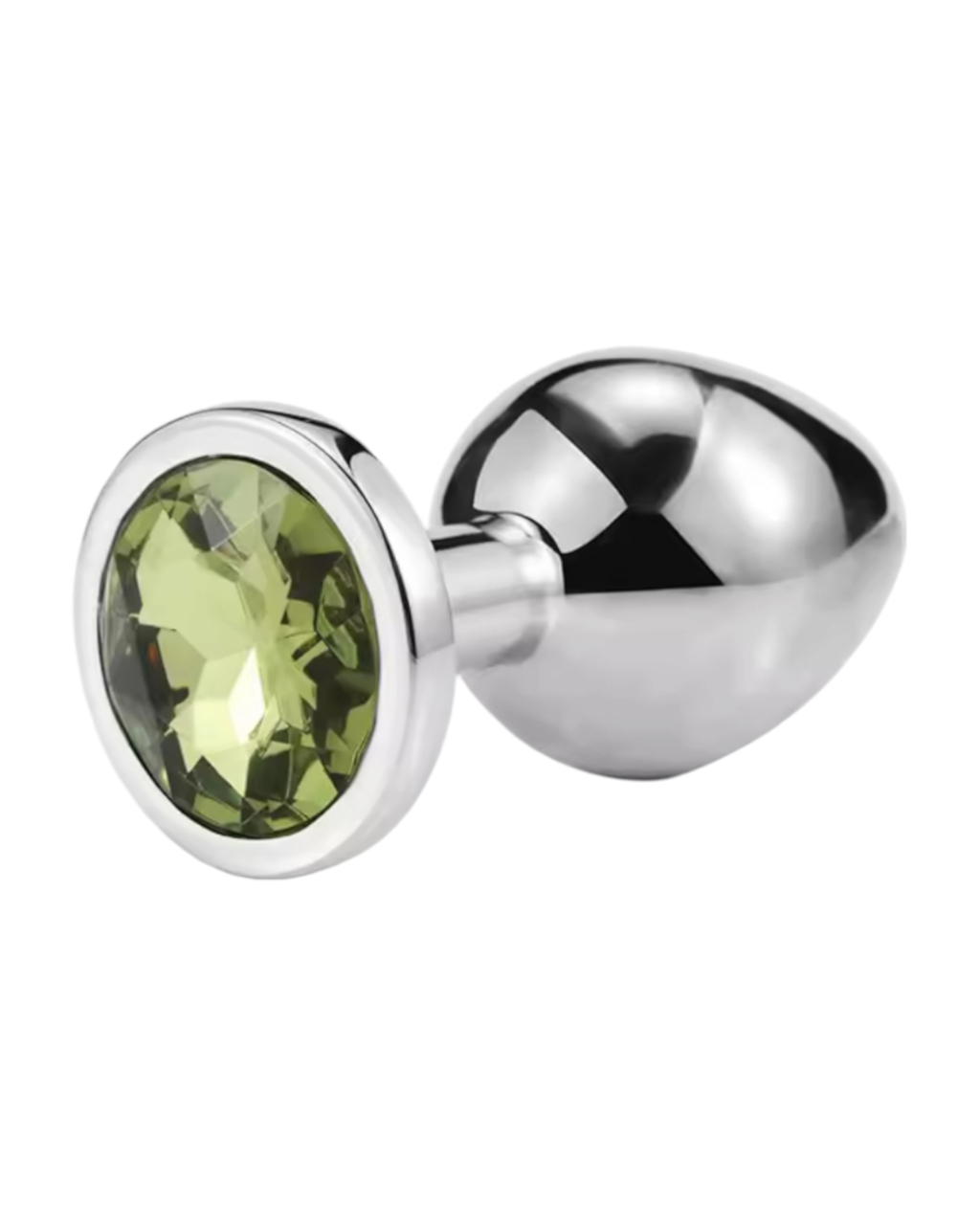 Металевий анальний корок Silver, light green crystal розмір М, фото 1
