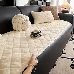 Накидки дивандеки на м'які меблі диван крісла Angelina універсальні велюрові 3 в 1 Colorful Home світло бежеві