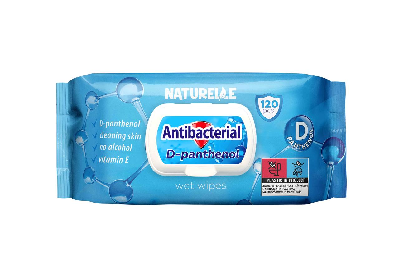 Вологі серветки “Naturelle” Antibacterial, D–panthenol та вітамін E, 120 шт