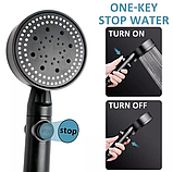 Насадка для душу чорна зі шлангом 5 режимів подавання води масажна душова лійка, фото 4