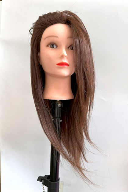 Навчальна голова-манекен для перукарів 60 см – натуральне волосся, з кріпленням, фото 1