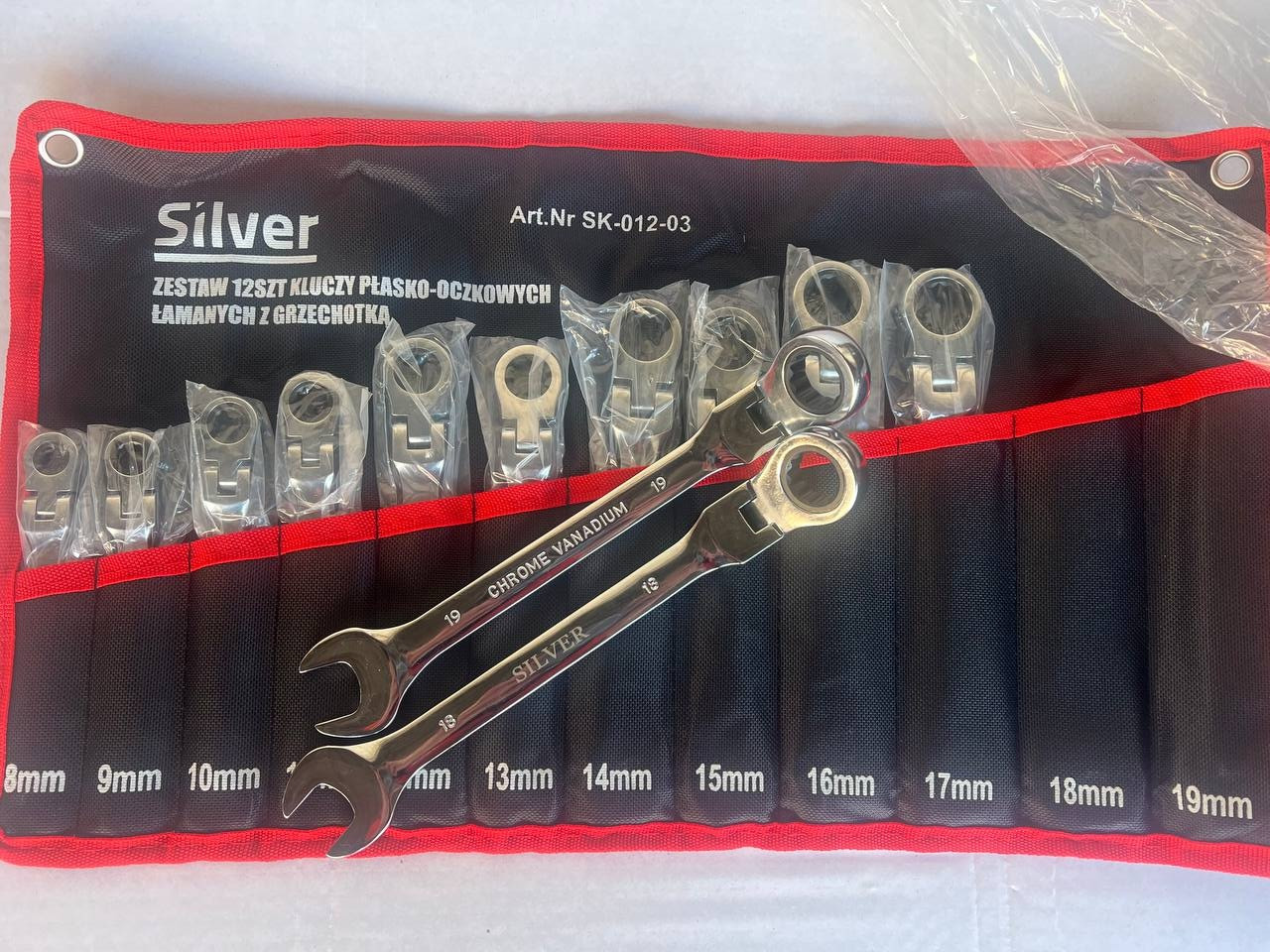 Набір ключів з тріскачкою ламані (12 шт.) 8-19 Silver SK-012-03