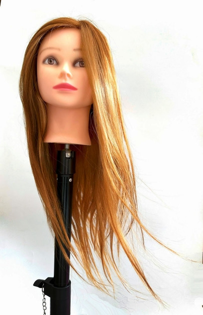 Навчальна голова-манекен для перукарів 60 см – натуральне волосся, з кріпленням, фото 1