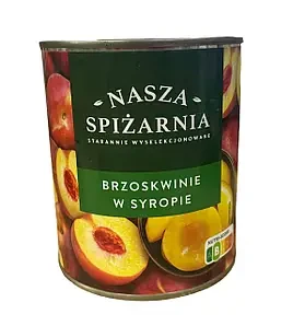 Персики консервовані в сиропі половинками в ж/б Nasza Spizarnia (Польща), 820 г