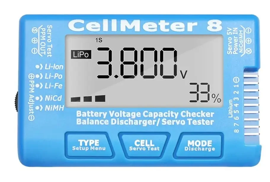 Тестер акумуляторів CellMeter8 Li-Po/Li-lon/Li-Fe/NiCd/NiMH (2-8S)