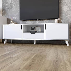 Тумба під телевізор з білими ніжками М-ЗОН Борн 1600 Німфея Альба (білий) (MZN-031099), фото 1