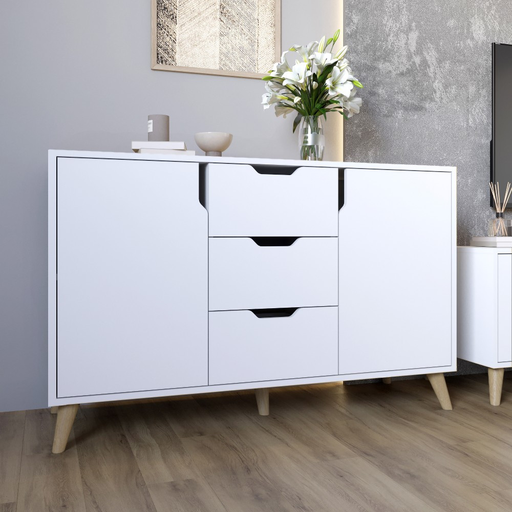 Комод у вітальню з ніжками в кольорі Горіх світлий М-ЗОН Борн 1200 Німфея Альба (білий) (MZN-031097)