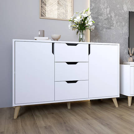 Комод у вітальню з ніжками в кольорі Горіх світлий М-ЗОН Борн 1200 Німфея Альба (білий) (MZN-031097), фото 1