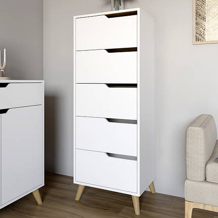 Комод високий з ніжками в кольорі Горіх світлий 5 ящиків М-ЗОН Борн 500 Німфея Альба (білий) (MZN-031111), фото 1