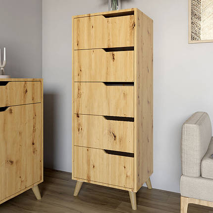 Комод високий з ніжками в кольорі Горіх світлий 5 ящиків М-ЗОН Борн 500 Дуб Артизан (MZN-031108), фото 1