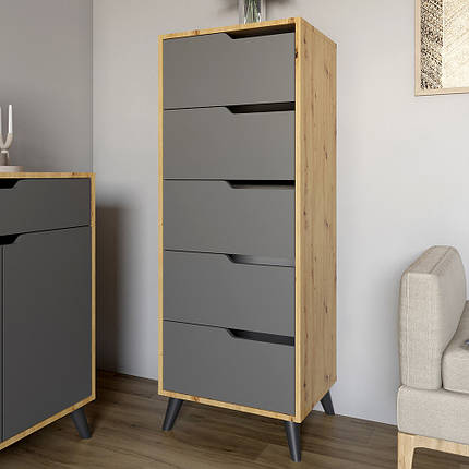 Комод високий з чорними ніжками 5 ящиків М-ЗОН Борн 500 Дуб Артизан/Антрацит (MZN-031101), фото 1