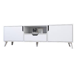 Тумба під телевізор з білими ніжками М-ЗОН Борн 1600 Німфея Альба (білий) (MZN-031099), фото 2