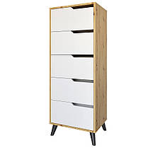 Комод високий з чорними ніжками 5 ящиків М-ЗОН Борн 500 Дуб Артизан/Німфея Альба (білий) (MZN-031104), фото 2