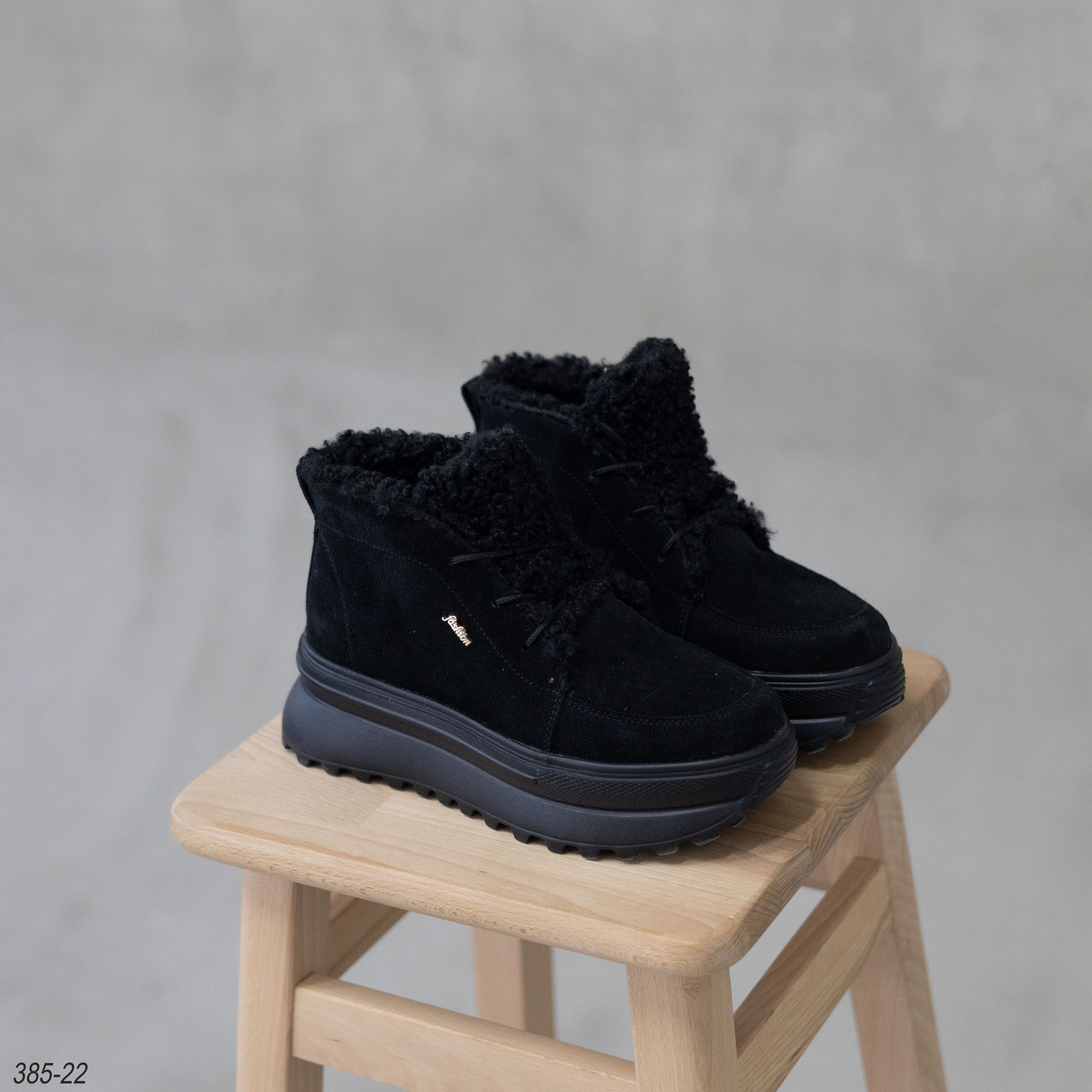 Жіночі чорні зимові черевички з хутром Тедді, фото 1