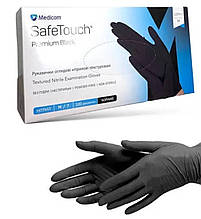Рукавички оглядові нітрилові текстуровані Medicom SafeTouch Premium Black (неопудрені,нестерильні,чорні) М-size,100шт./уп.-1187H-С