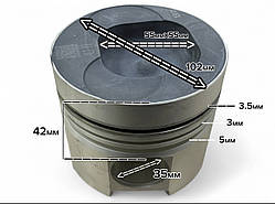 Поршень 102 мм (квадратна камера згоряння, НЕ ТУРБО/маслозйомне кільце 5 мм) 4102EZL НЕ ТРУБО