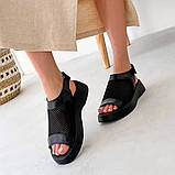 Чорні сандалі сіткою,в поєднанні з натуральною шкірою, фото 3