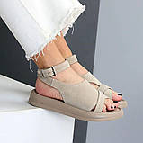 Новинка, босоніжки з натуральної замші, стриманий беж, фото 2