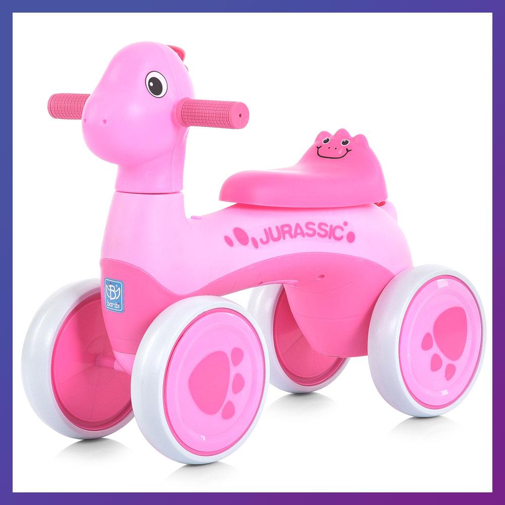 Дитяча каталка-толокар Динозаврик M 5853E з підсвіткою й музикою Рожевий, фото 1