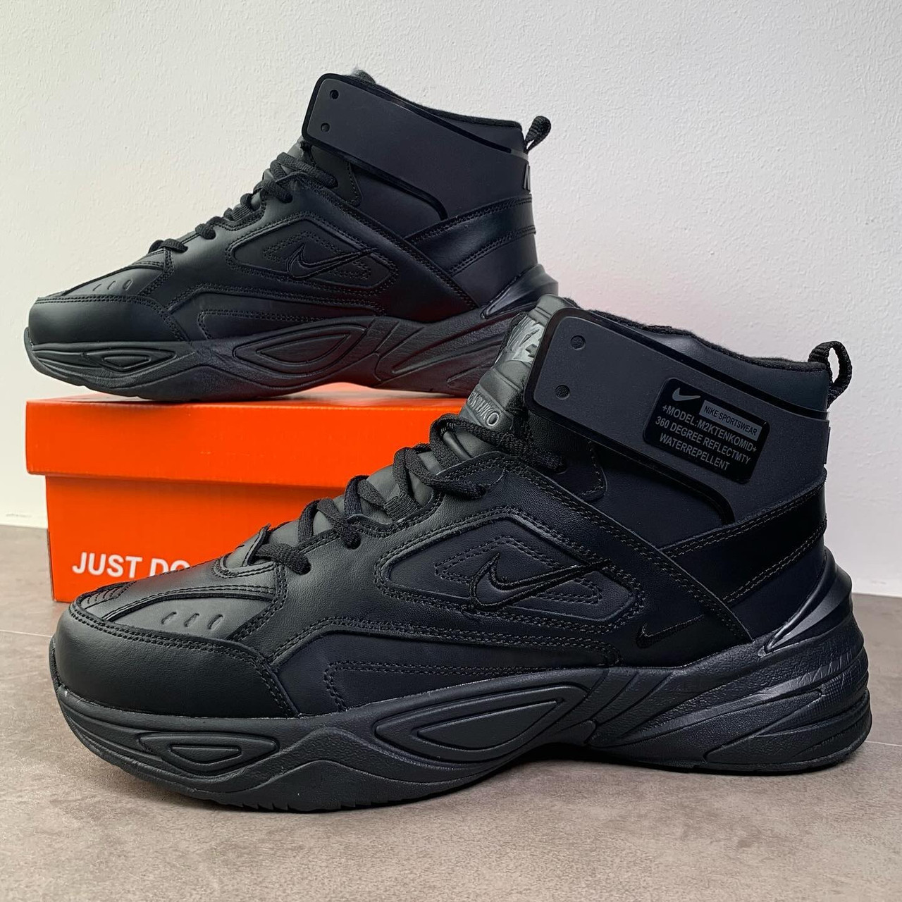 Кросівки чоловічі високі зимові Nike шкіряні чорні, фото 1