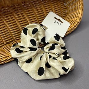 Шовкова резинка для волосся - горошок айворі