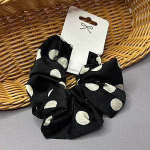 Шовкова резинка для волосся - горошок чорний