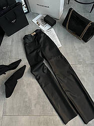 Жіночі стильні теплі весняні штани на флісі еко-шкіра прямі класичні штани ідеальна висока посадка