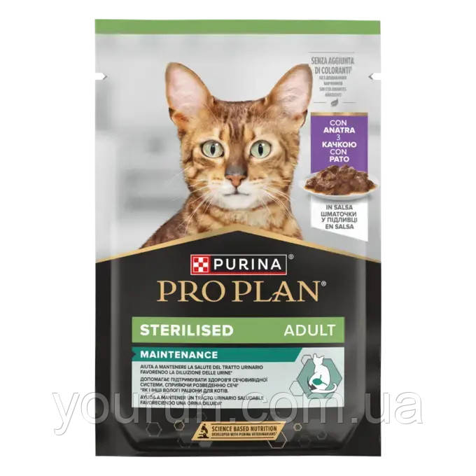 Purina Pro Plan Adult Sterilised Maintenance - Вологий корм для кастрованих кішок з качкою шматочки в соусе 85 гр, фото 1