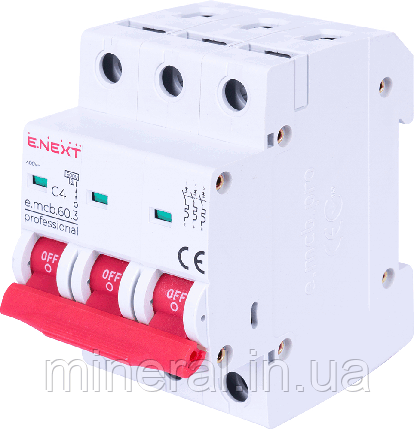 Модульний автоматичний вимикач e.mcb.pro.60.3.C 4 new. 3р. 4А. C. 6кА new, E.NEXT (p042027), фото 1