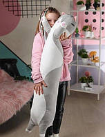 Плюшевая подушка кот батон Серый, Длинная мягкая игрушка Кот батон 130 см скидка