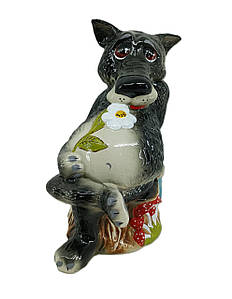 Вовк на пні з пляшкою 45 см