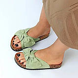 Розкішні жіночі шльопанці з бантом в кольорі олива, фото 2