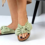 Розкішні жіночі шльопанці з бантом в кольорі олива, фото 3