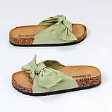 Розкішні жіночі шльопанці з бантом в кольорі олива, фото 4