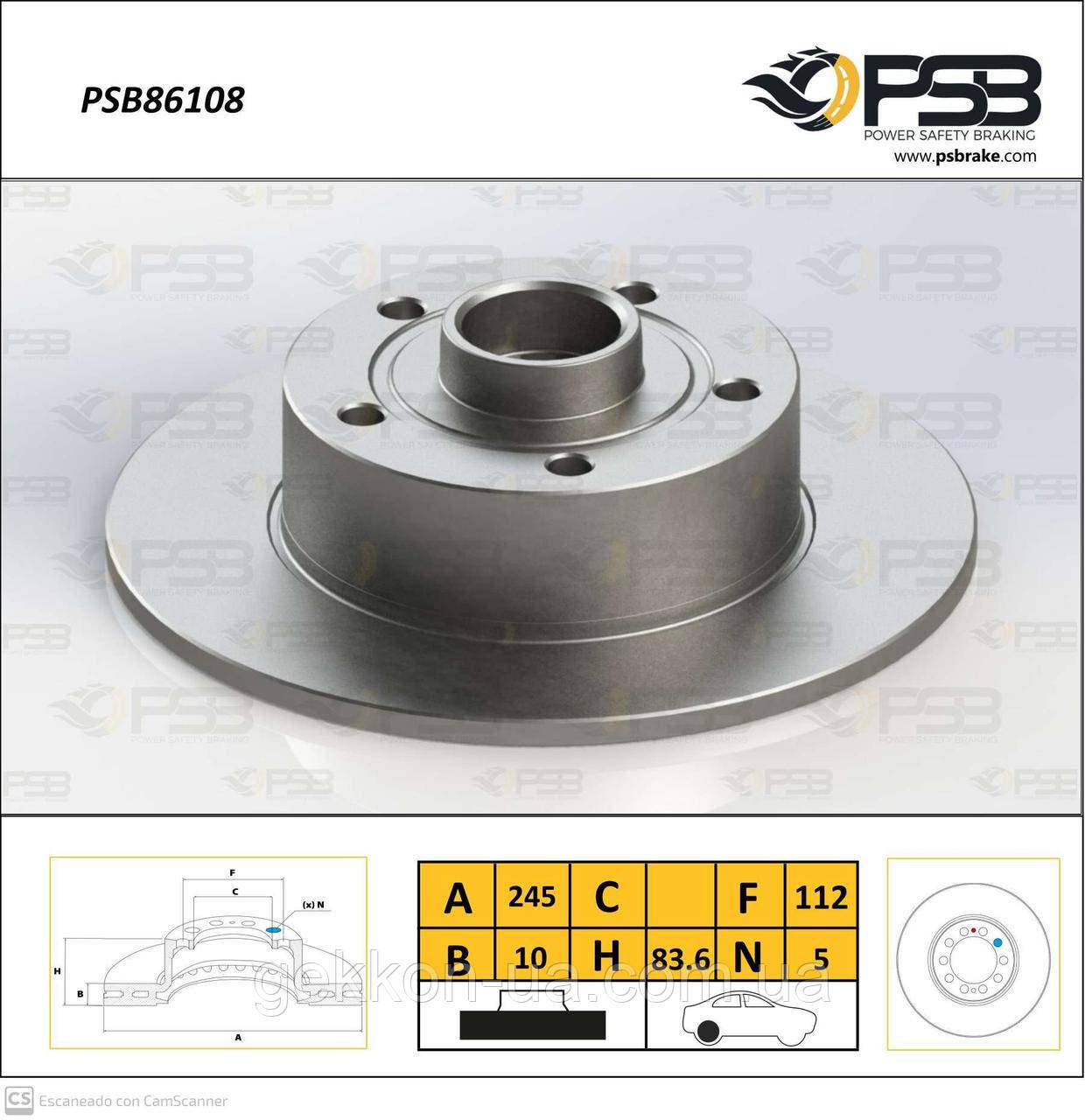 Діск гальмівний задній AUDI A4 (8D2, B5), A4 Avant (8D5, B5) [PSB Tурция], PSB86108